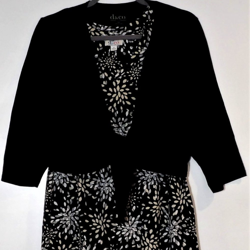 D & CO DENIM & CO. BLACK GRAY PRINT SLEEVELESS MAXI DRESS WITH JACKET SIZE 1X